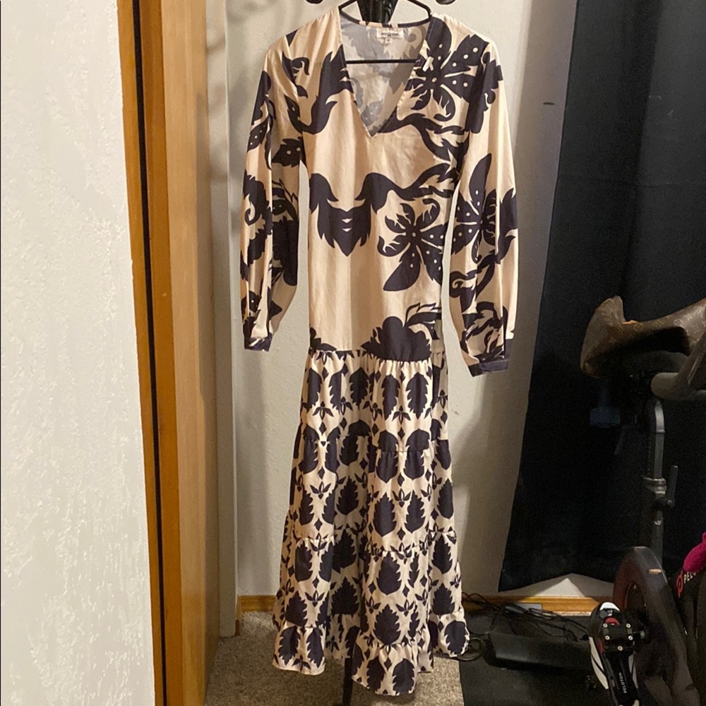 Area Stars-Floral Print Cream and Black Dress